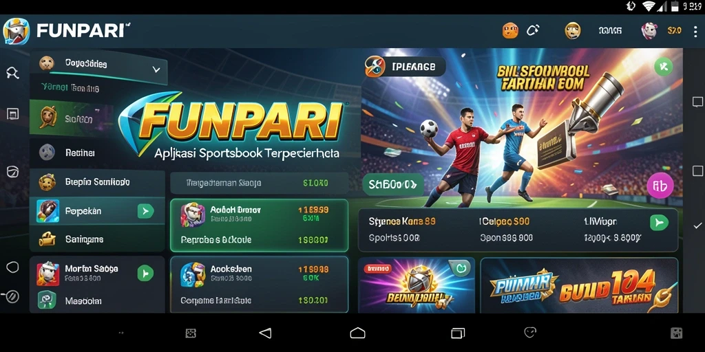 Screenshot FUNPARI menampilkan tampilan antarmuka aplikasi Sportsbook yang menarik.