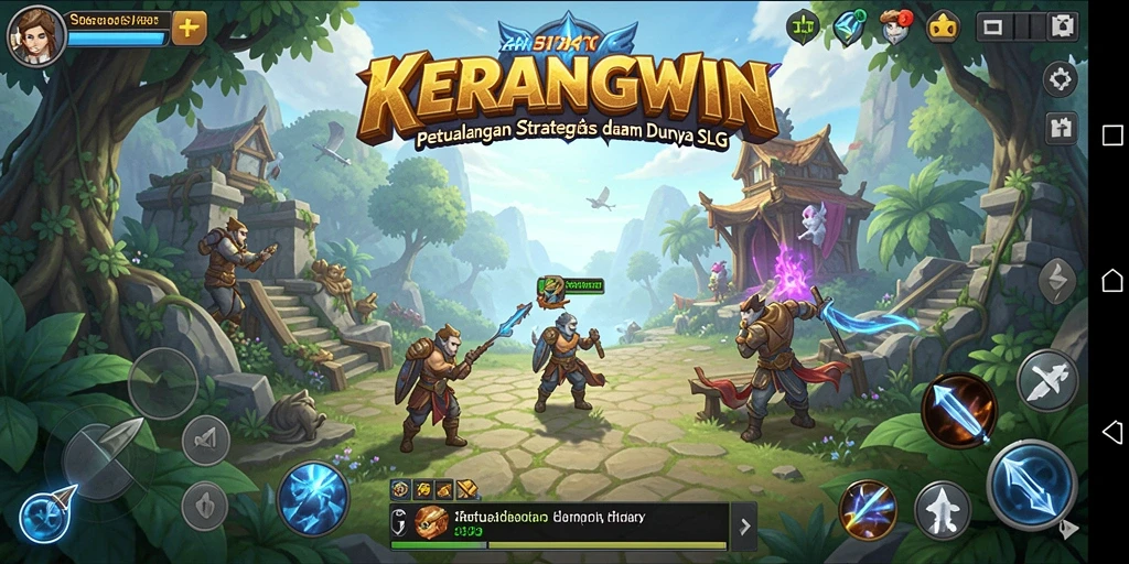 Screenshot KERANGWIN menampilkan pertarungan epik dalam gameplay SLG.