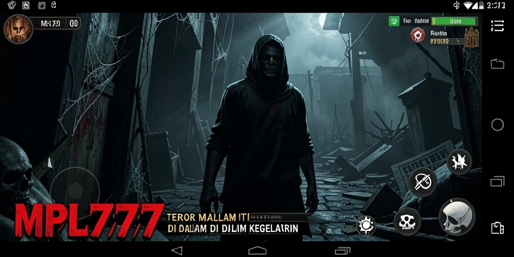 Screenshot gameplay MPL777 yang menampilkan suasana mencekam dan karakter menyeramkan.