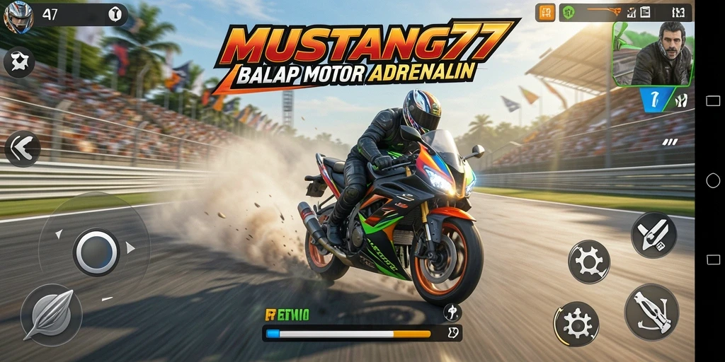 Gameplay balap motor yang mendebarkan di MUSTANG77.