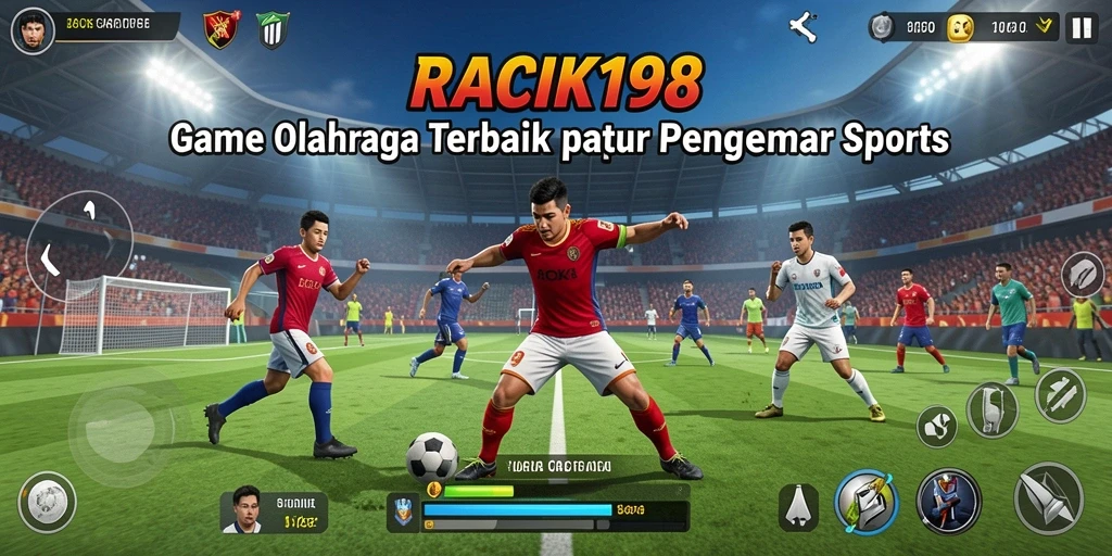 Tangkapan layar gameplay RACIK198 menampilkan aksi seru di lapangan olahraga.