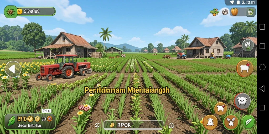 Screenshot utama RPOK yang menunjukkan gameplay pertanian yang menarik.