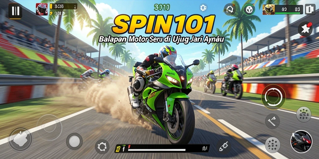 Tampilan seru gameplay balapan motor di SPIN101.
