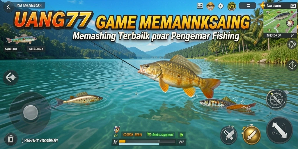 Screenshot UANG77 menampilkan gameplay seru saat memancing ikan.